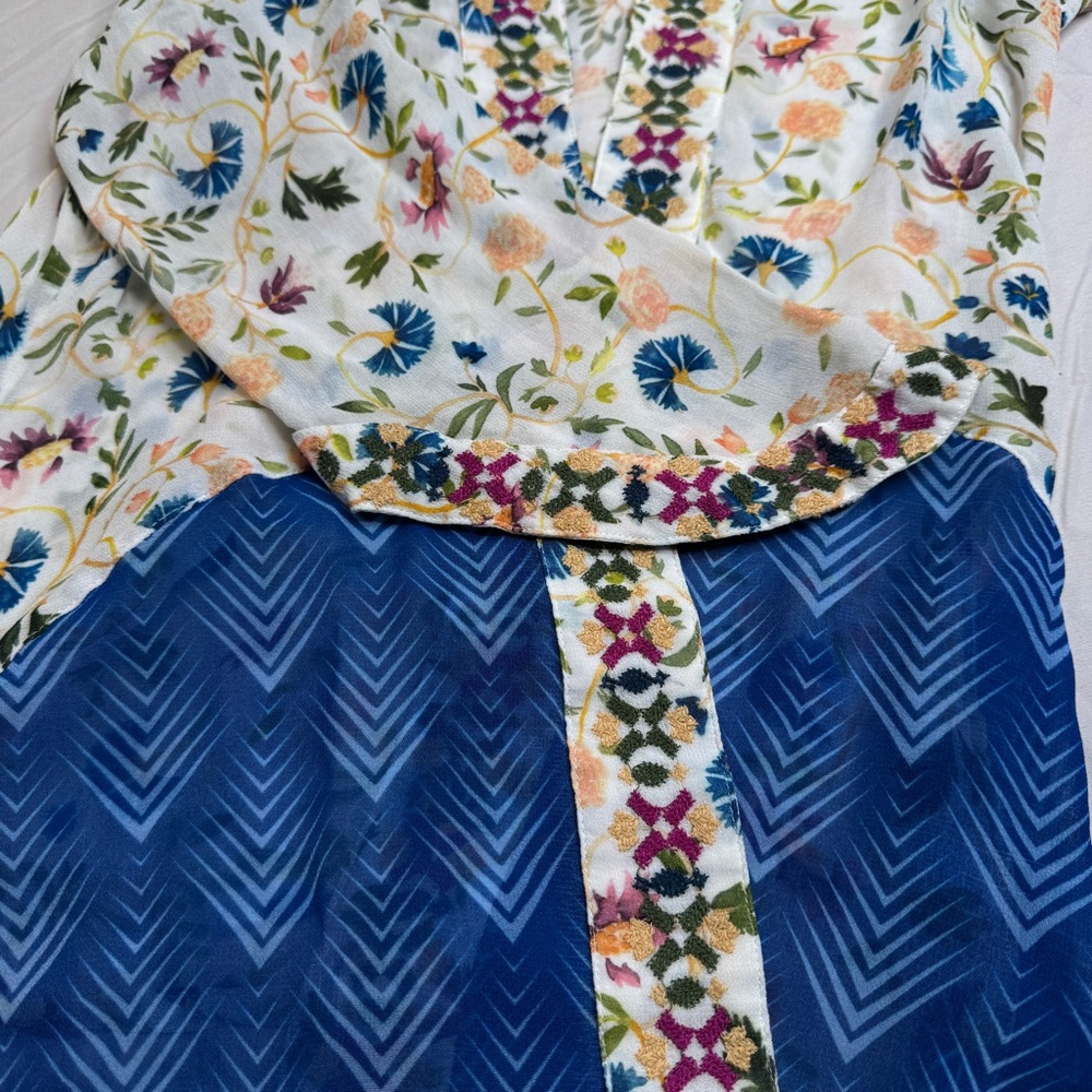Soft Surroundings Embroidered Blue Floral Kimono Top, Small, Art Nouveau Boho - Picture 7 of 10